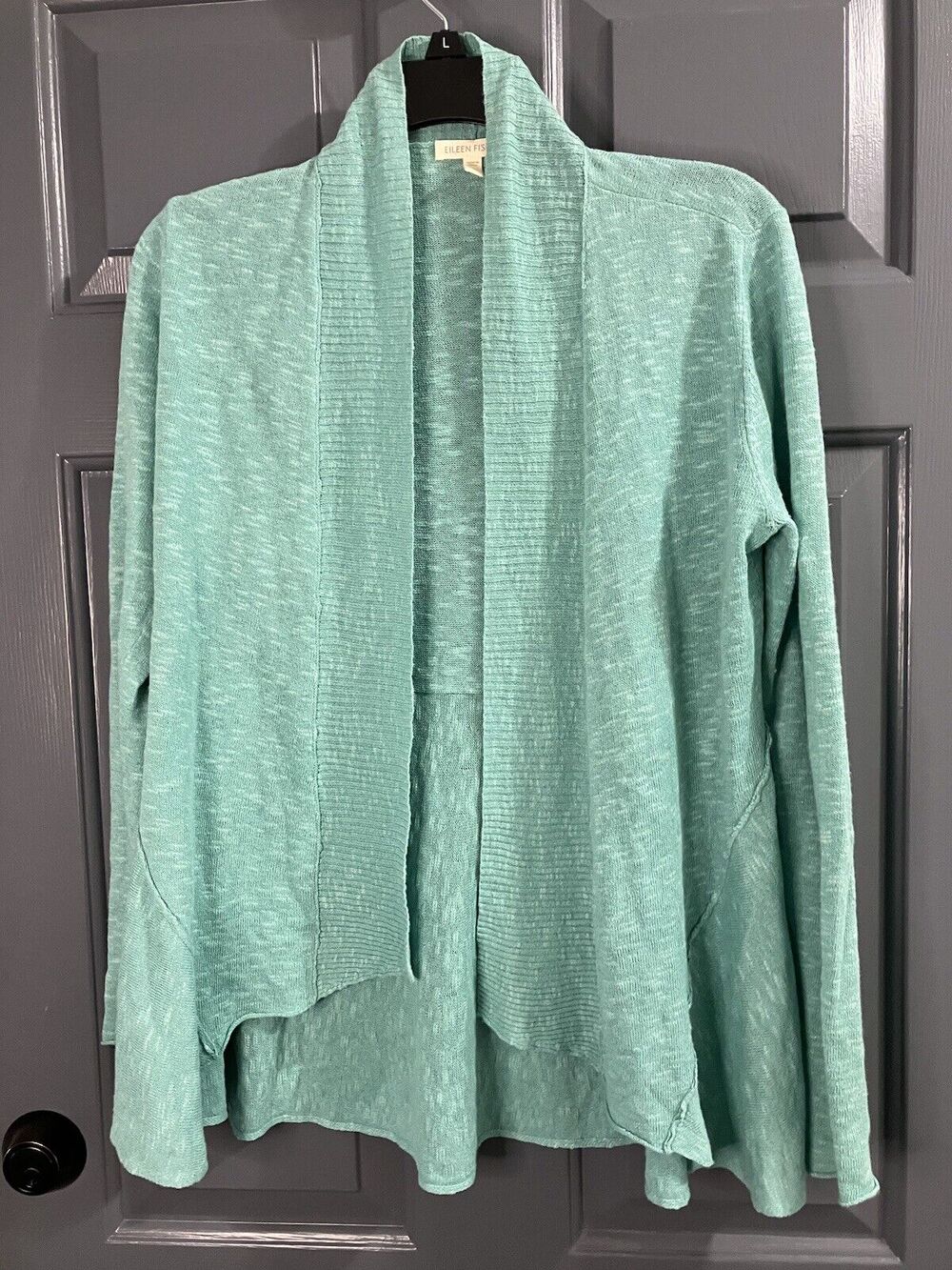 Eileen Fisher Arora Mint Green Linen Blend Open Front Waterfall Cardigan Size XS
